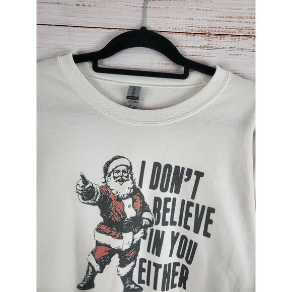 Gildan Heavy Blend Sarcastic Santa Sweatshirt XL Womens White Long Sleeve Crew - Picture 2 of 6